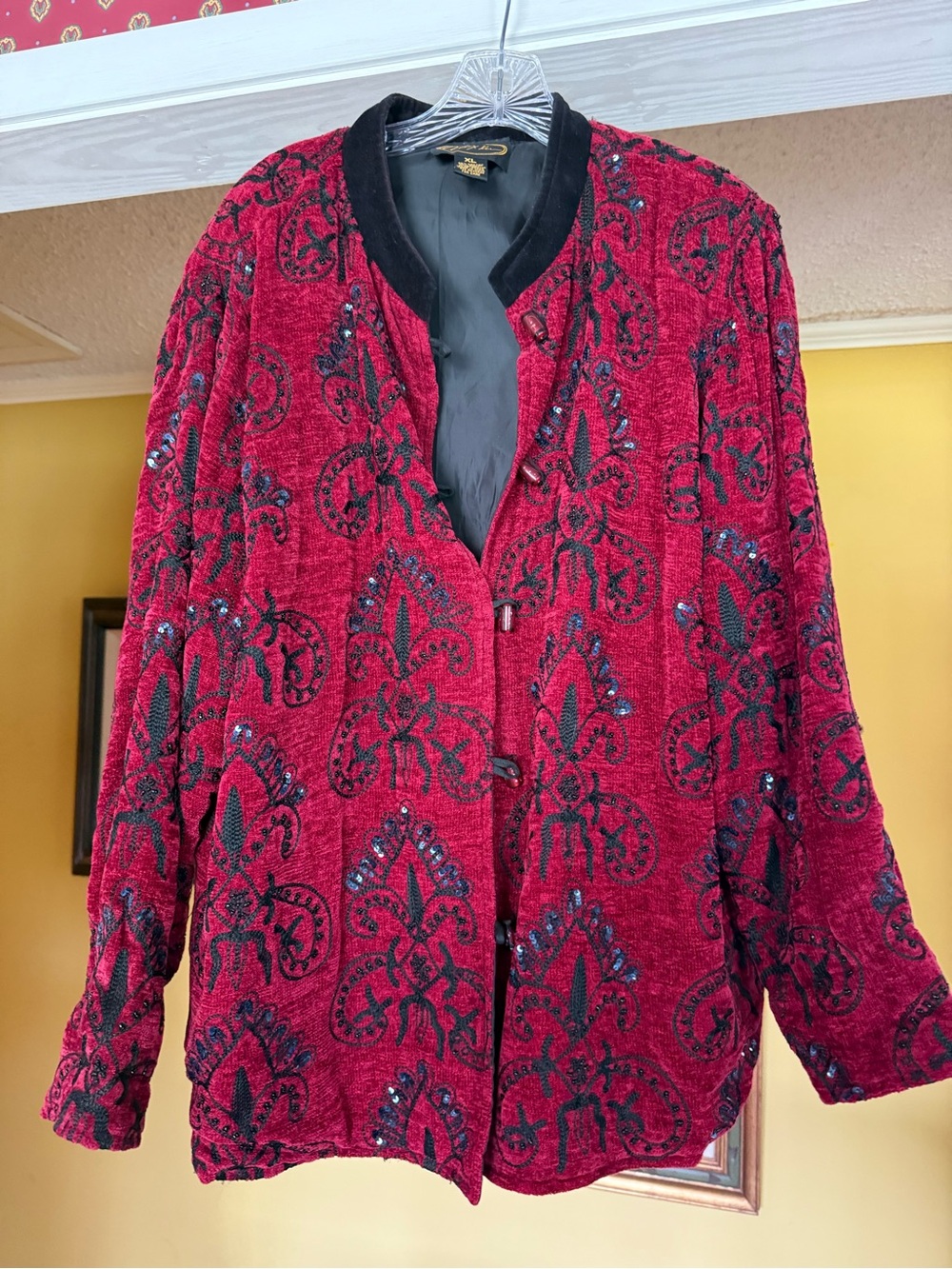 Alex Kim Red Embellished Open-Front Blazer - Evening Jacket xl